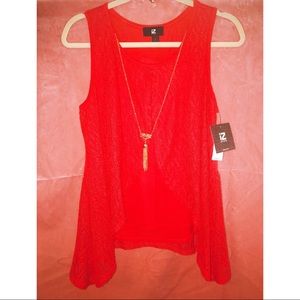 S O L D New iZ Byer Red Blouse w/Gold  Necklace